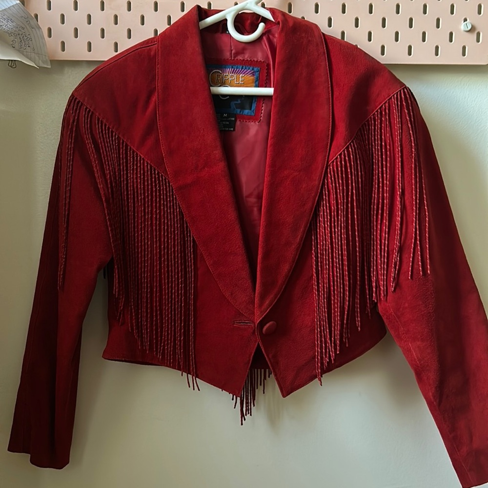 Vintage Leather Cropped Fringe Jacket